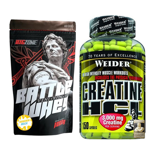 Muskelaufbau-Set: Big Zone Battle Whey + Weider Creatin HCL – alle enthaltenen Artikel
