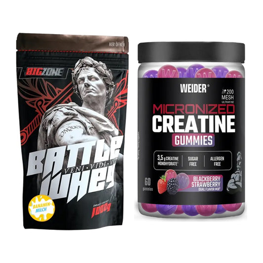 Muskelaufbau-Set: Big Zone Battle Whey + Weider Micronized – alle enthaltenen Artikel