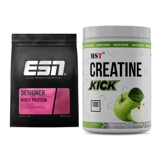 Muskelaufbau-Set: ESN Designer Whey + MST Creatine Kick – alle enthaltenen Artikel