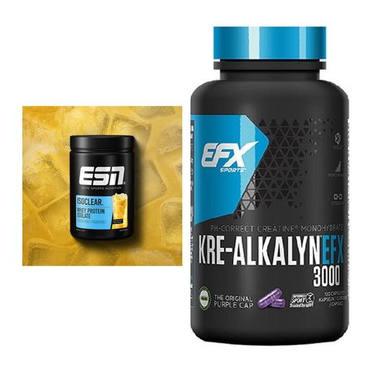 Muskelaufbau-Set: ESN ISOCLEAR Whey Isolate + EFX Kre-Alkalyn 3000 – alle enthaltenen Artikel