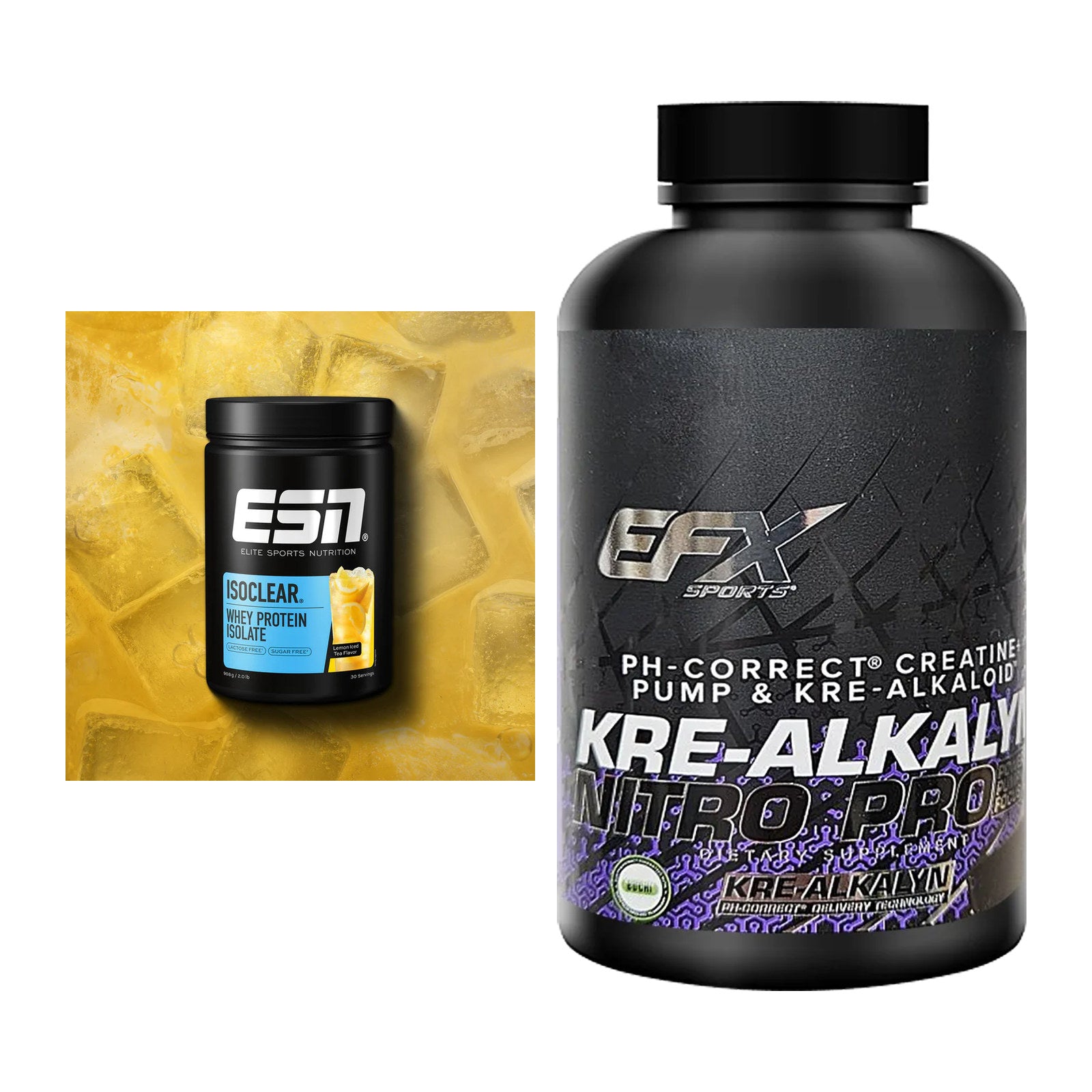 Muskelaufbau-Set: ESN ISOCLEAR Whey + EFX Kre-Alkalyn Nitro – alle enthaltenen Artikel