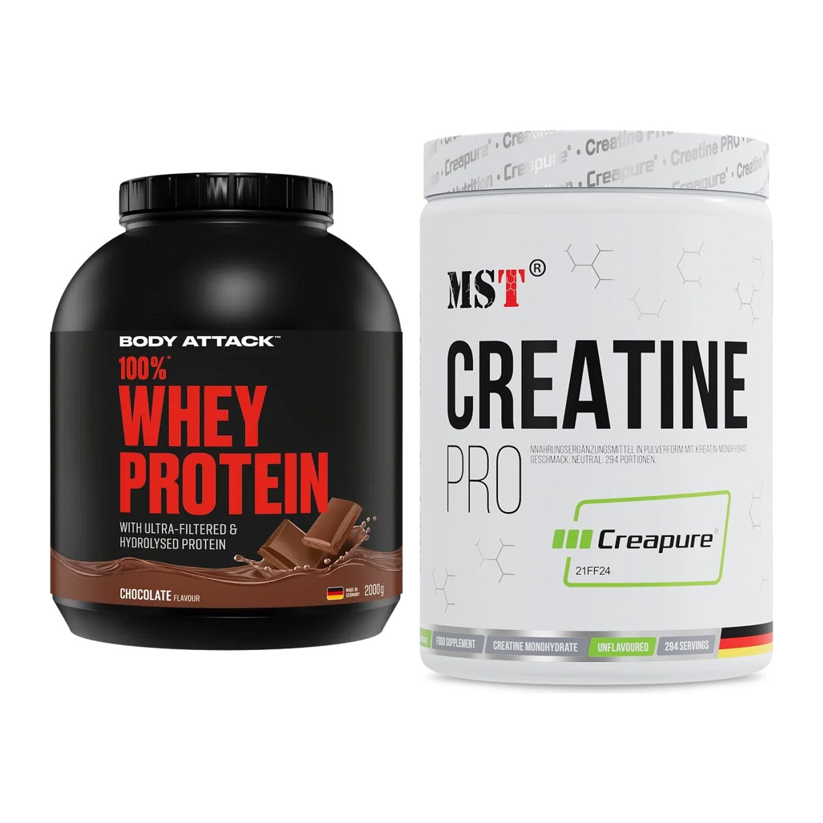 Muskelaufbau-Set: Body Attack 100% Whey + MST Creatin Pro CREAPURE – alle enthaltenen Artikel