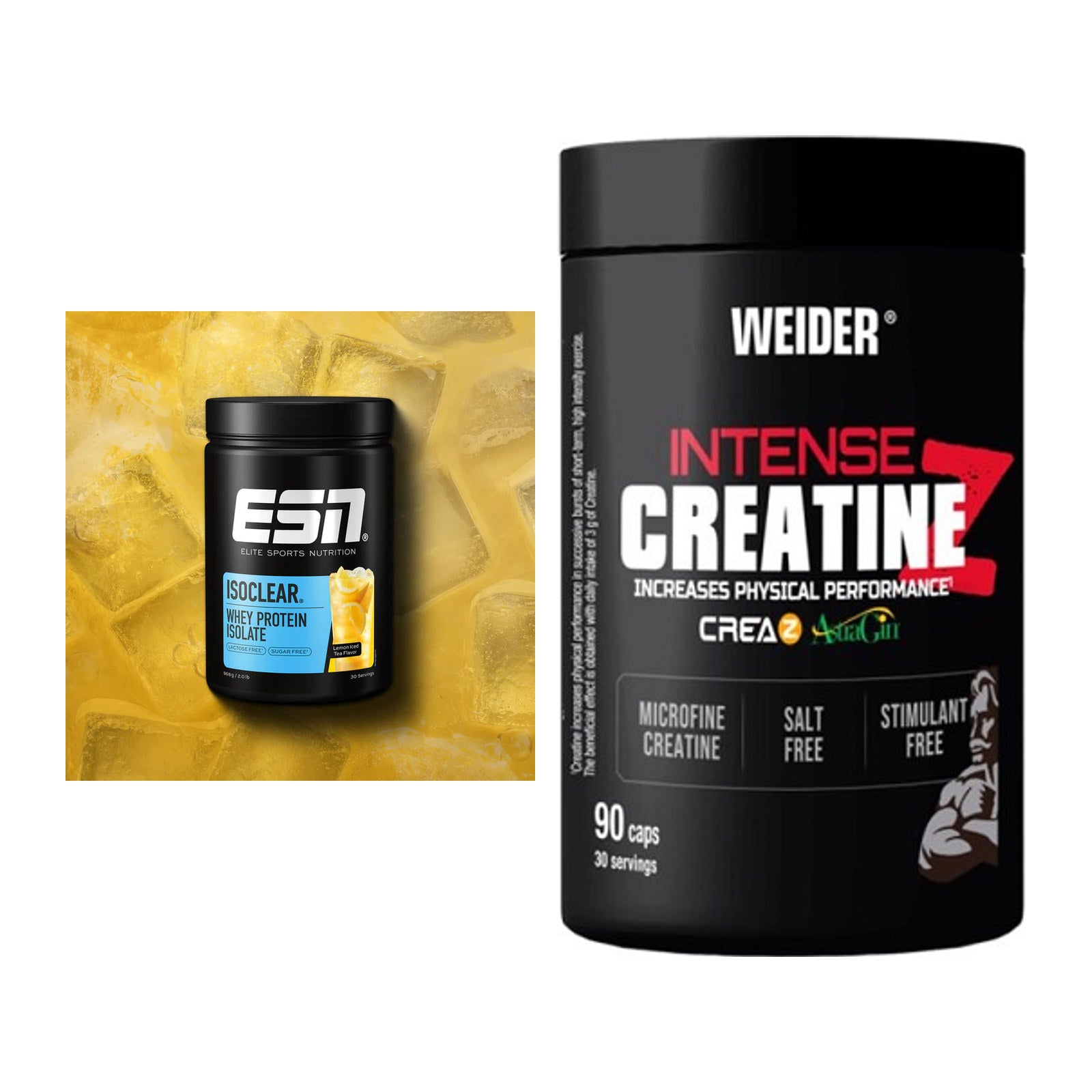 Muskelaufbau-Set: ESN ISOCLEAR Whey + Weider Intense Pure – alle enthaltenen Artikel