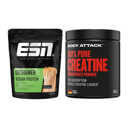 Muskelaufbau-Set: ESN Designer Vegan + Body Attack 100% Pure – alle enthaltenen Artikel