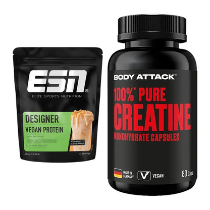 Muskelaufbau-Set: ESN Designer Vegan + Body Attack 100% Pure – alle enthaltenen Artikel
