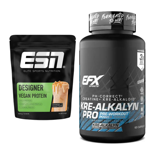 Muskelaufbau-Set: ESN Designer Vegan Protein + EFX Kre-Alkalyn PRO – alle enthaltenen Artikel