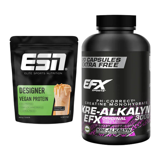 Muskelaufbau-Set: ESN Designer Vegan Protein + EFX Kre-Alkalyn 3000 – alle enthaltenen Artikel