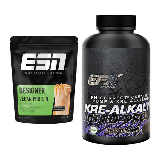 Muskelaufbau-Set: ESN Designer Vegan + EFX Kre-Alkalyn PRO 120 – alle enthaltenen Artikel