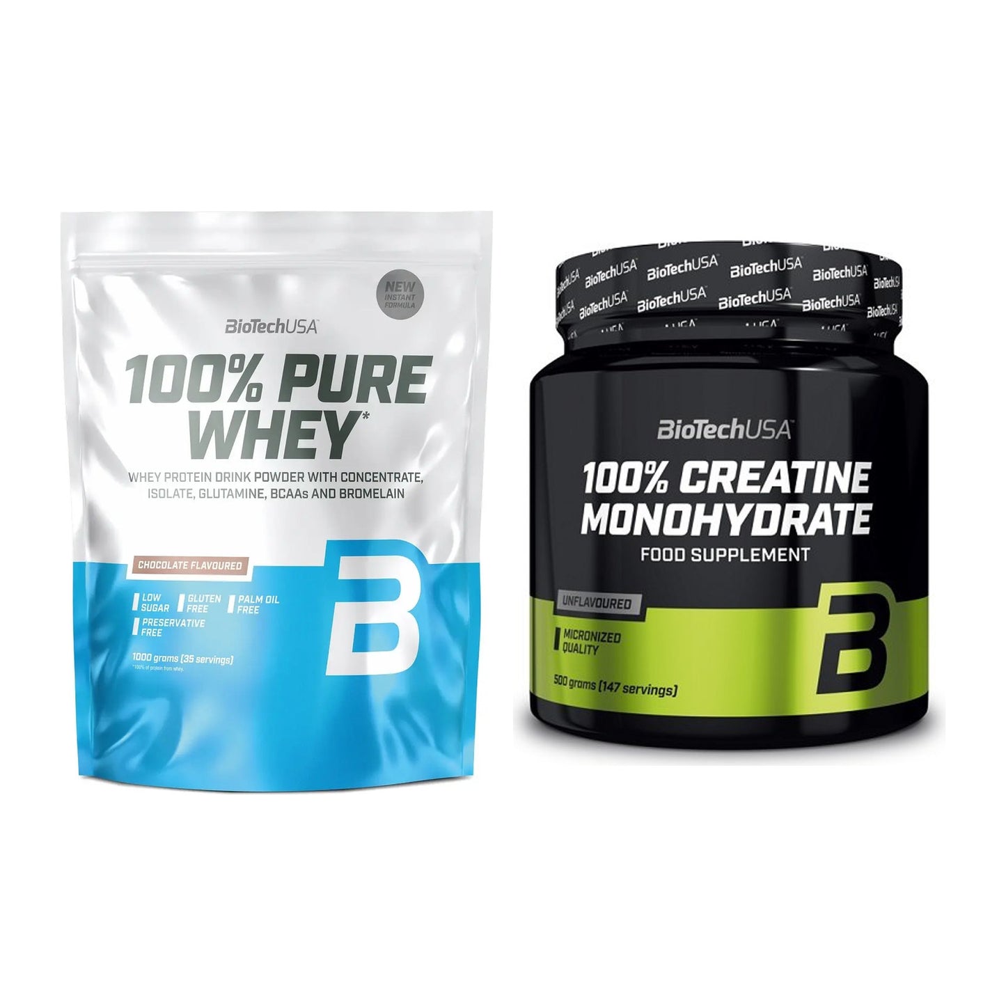 BioTech USA Muskelaufbau-Set: 100% Pure Whey + Creatine Monohydra – alle enthaltenen Artikel