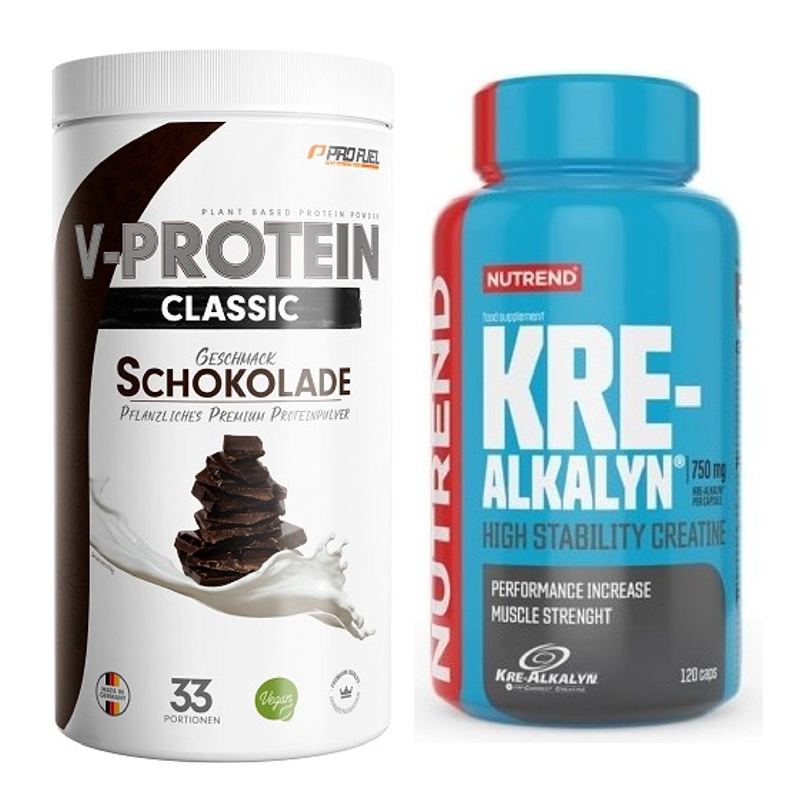 Muskelaufbau-Set: ProFuel VEGAN PROTEIN + Nutrend Kre-Alkalyn – alle enthaltenen Artikel