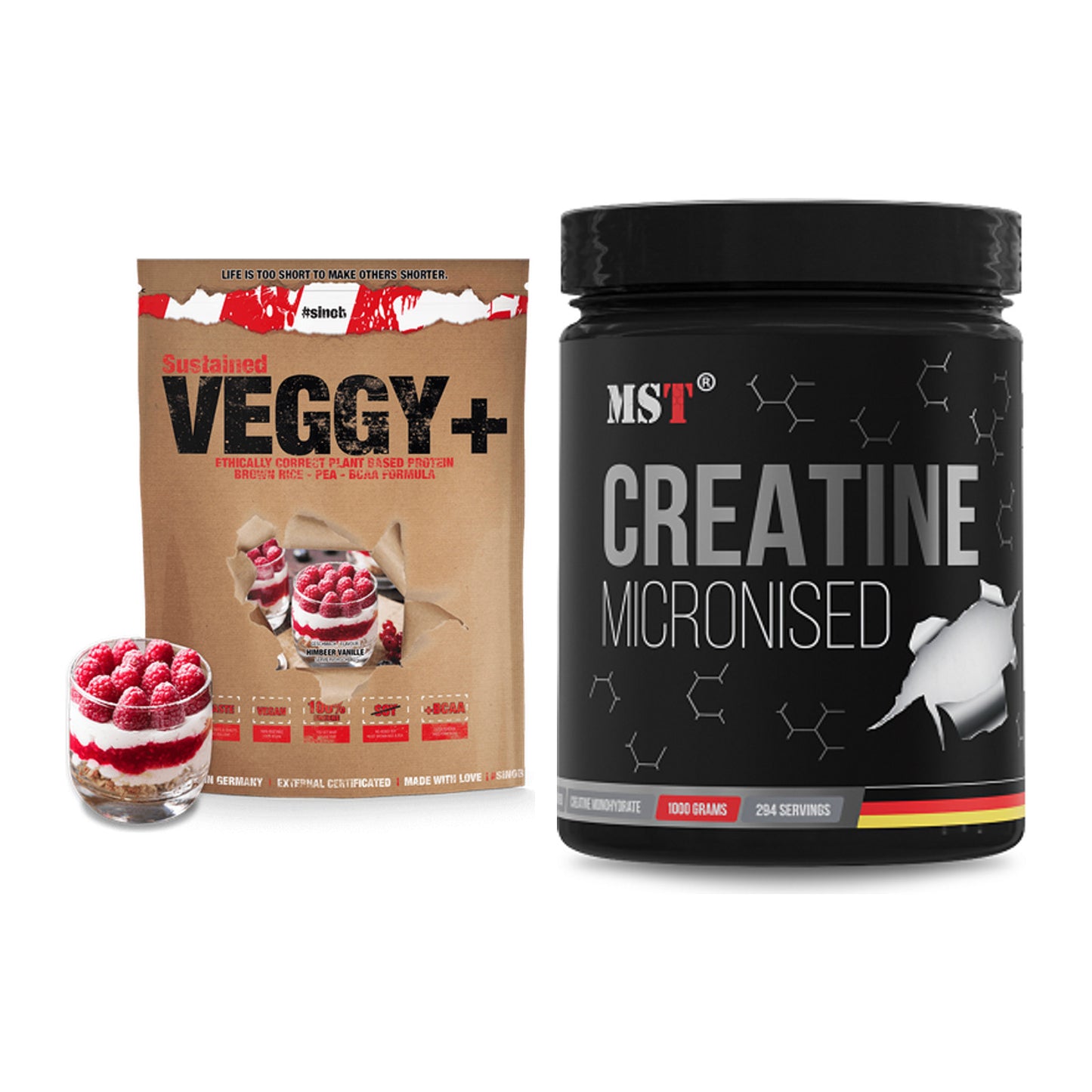Muskelaufbau-Set: Sinob VEGGY + VEGAN + MST Creatin Monohydrate – alle enthaltenen Artikel
