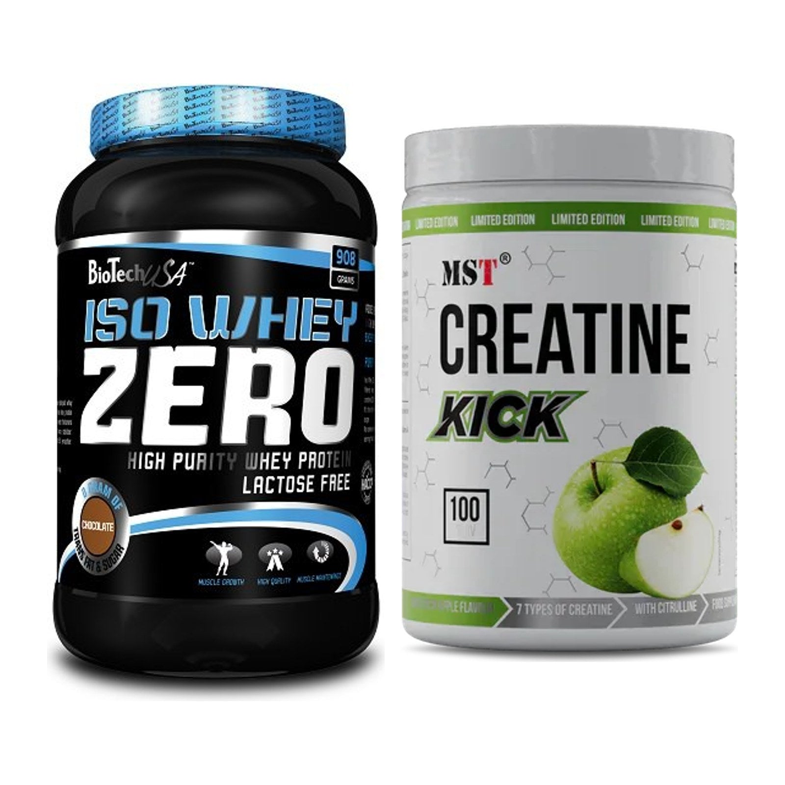 Muskelaufbau-Set: BioTech Iso Whey Zero + MST Creatine Kick 1000g – alle enthaltenen Artikel