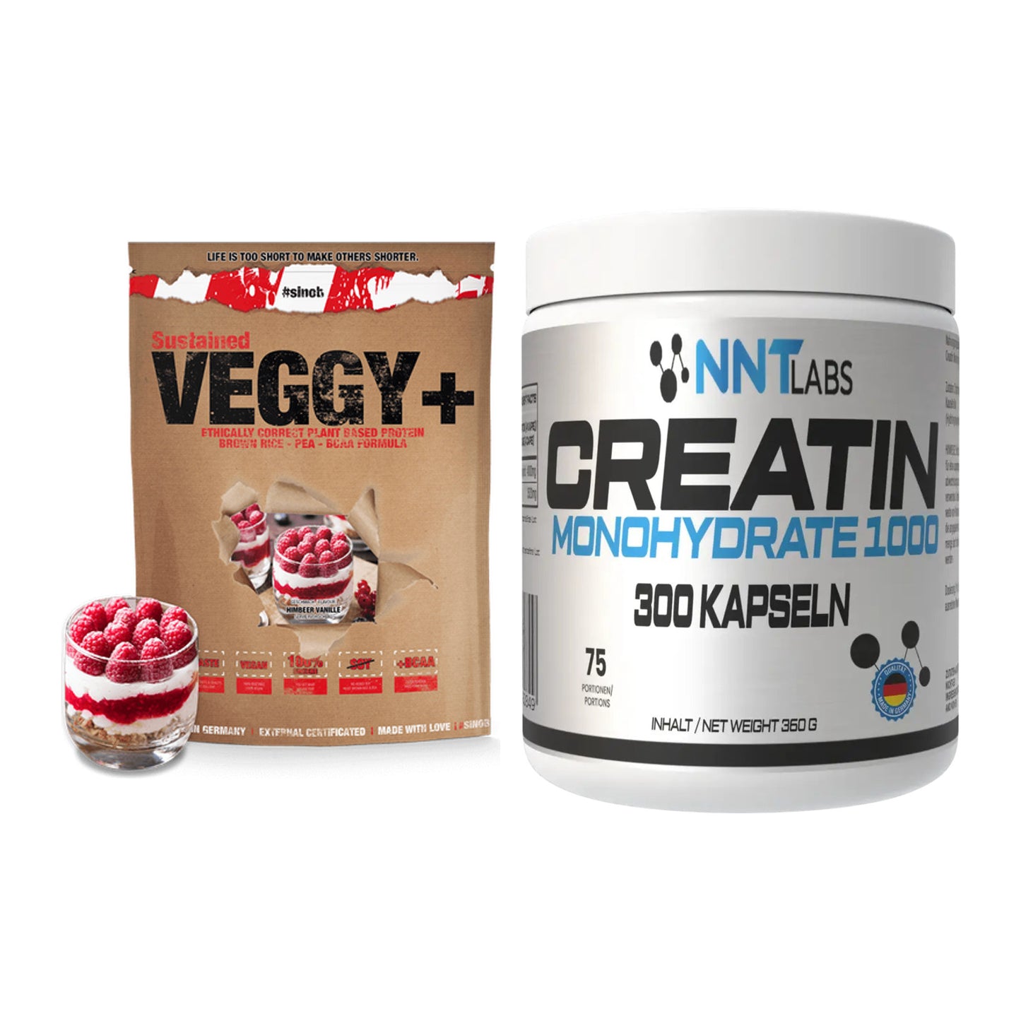 Muskelaufbau-Set: Sinob VEGGY + VEGAN PROTEIN + NNT Creatin 1000 mg – alle enthaltenen Artikel