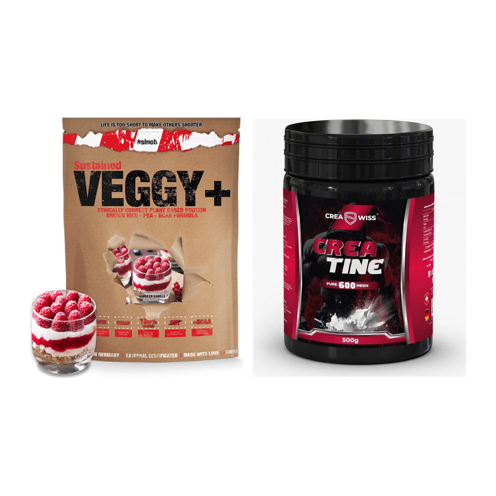 Muskelaufbau-Set: Sinob VEGGY + VEGAN + CREASWISS Creatine 600 – alle enthaltenen Artikel