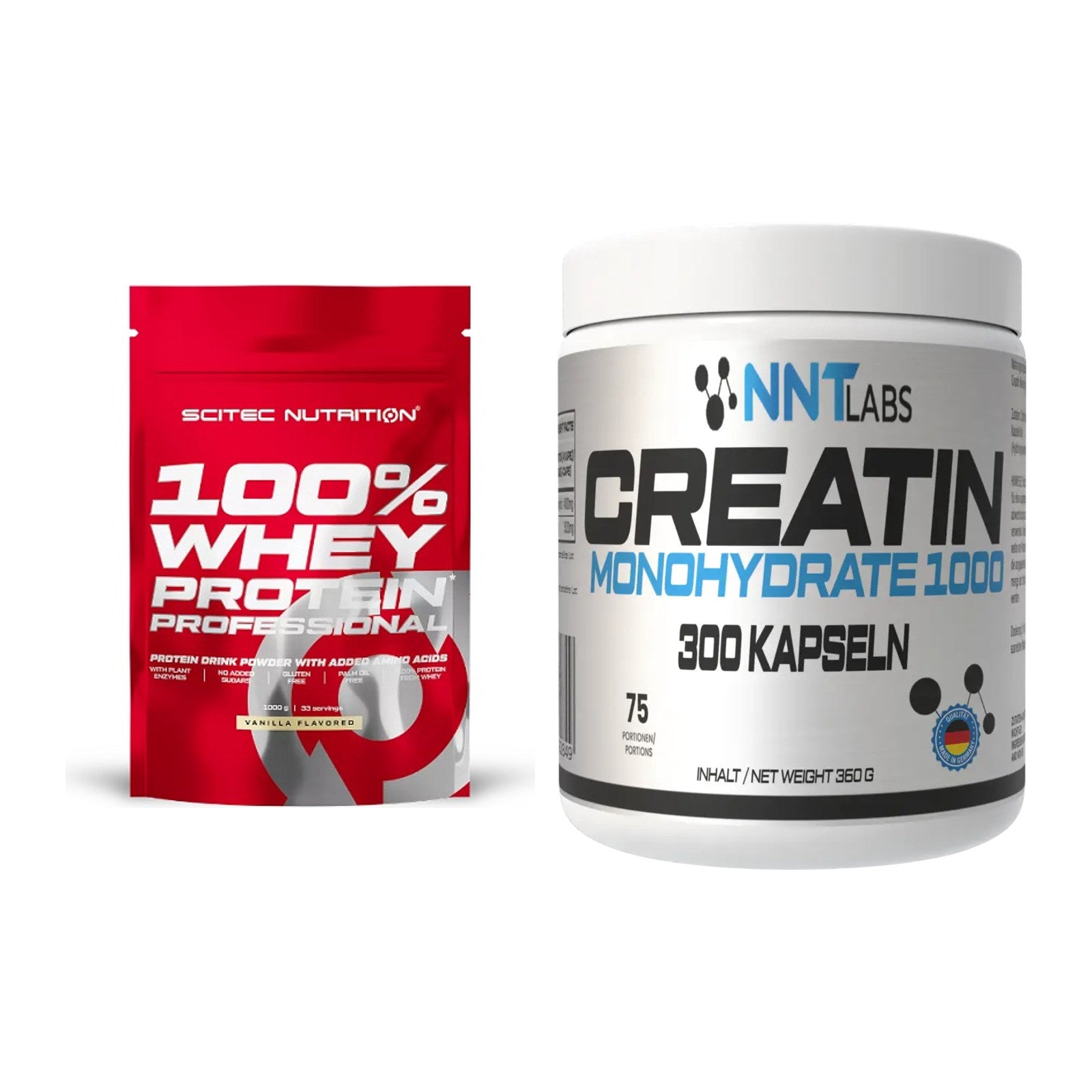 Muskelaufbau-Set: Scitec 100% Whey Protein + NNT Creatin 1000 mg – alle enthaltenen Artikel