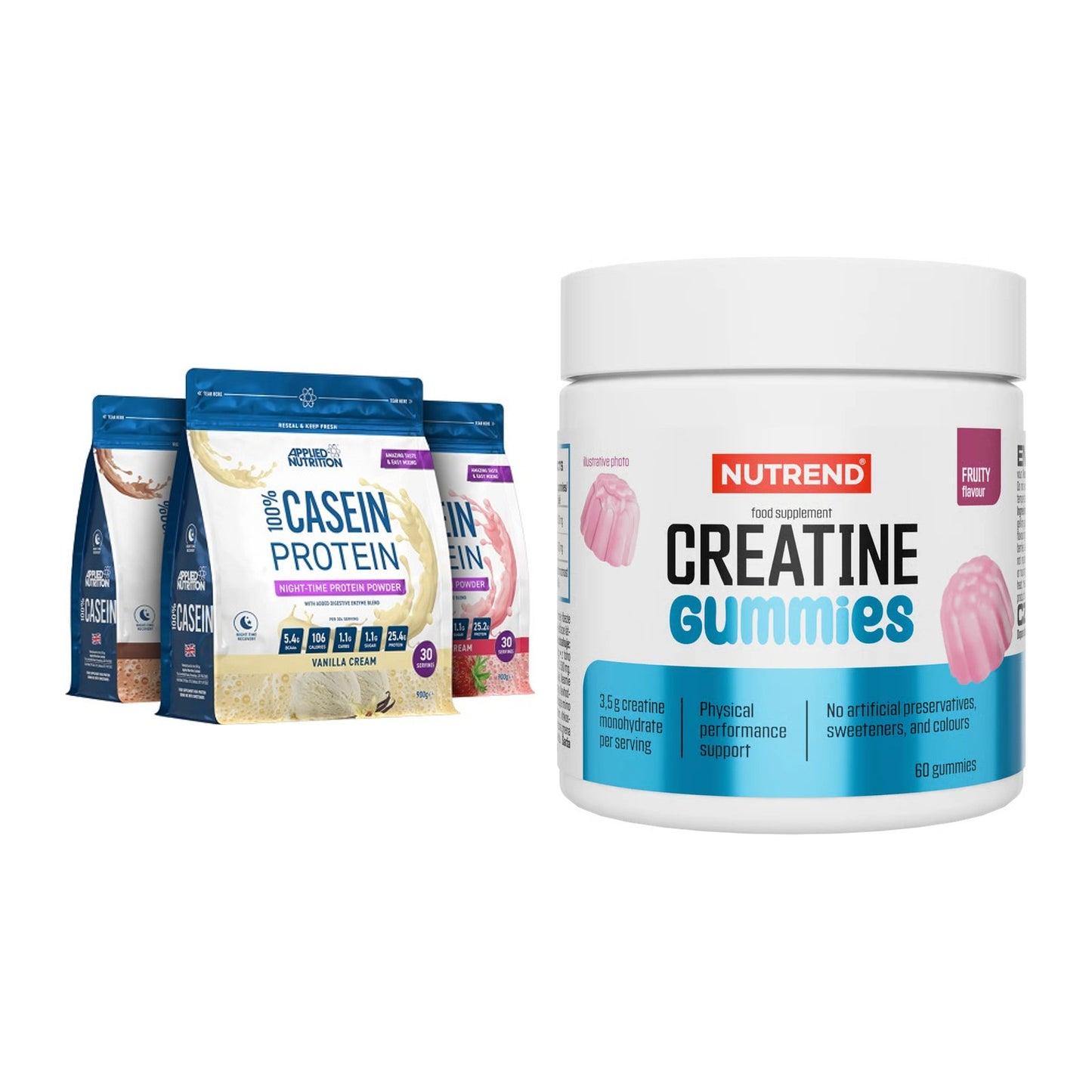 Muskelaufbau-Set: Applied Nutrition 100% + Nutrend Creatine Gummies – alle enthaltenen Artikel