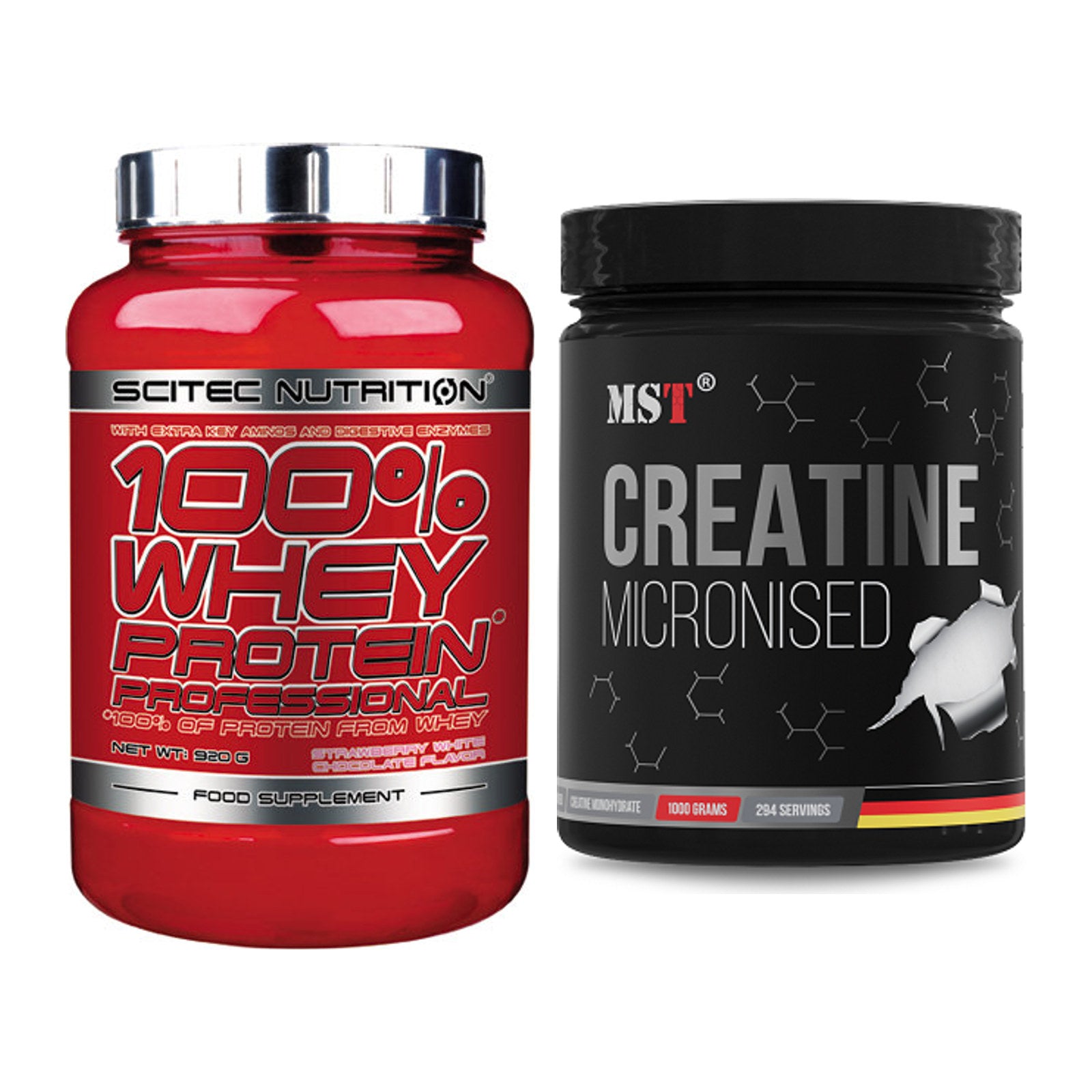 Muskelaufbau-Set: Scitec 100% Whey + MST Creatin Monohydrate – alle enthaltenen Artikel