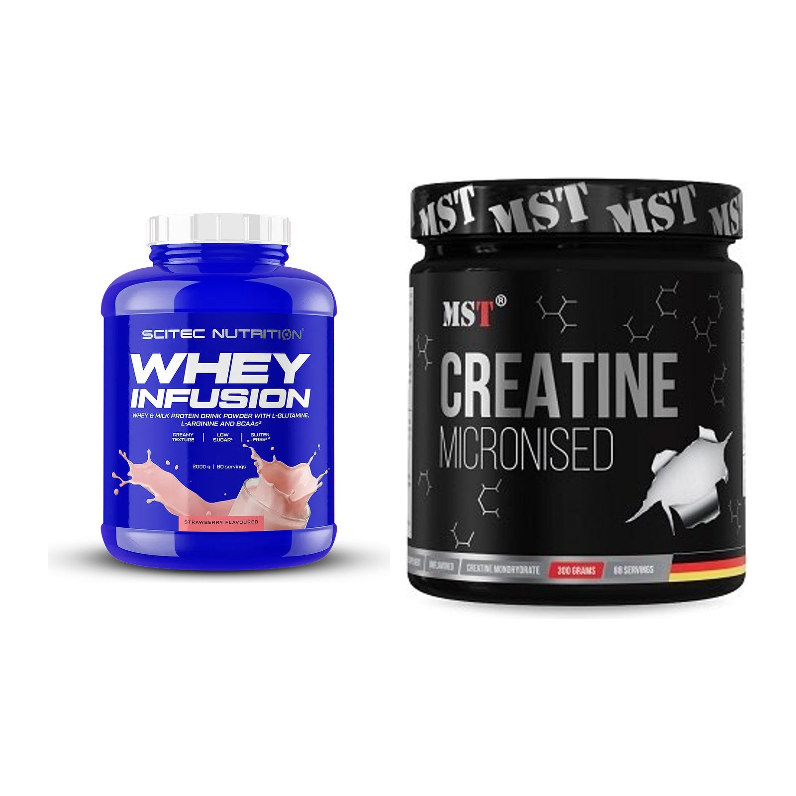 Muskelaufbau-Set: Scitec Whey Infusion 2000g + MST Creatin Monohydrate – alle enthaltenen Artikel