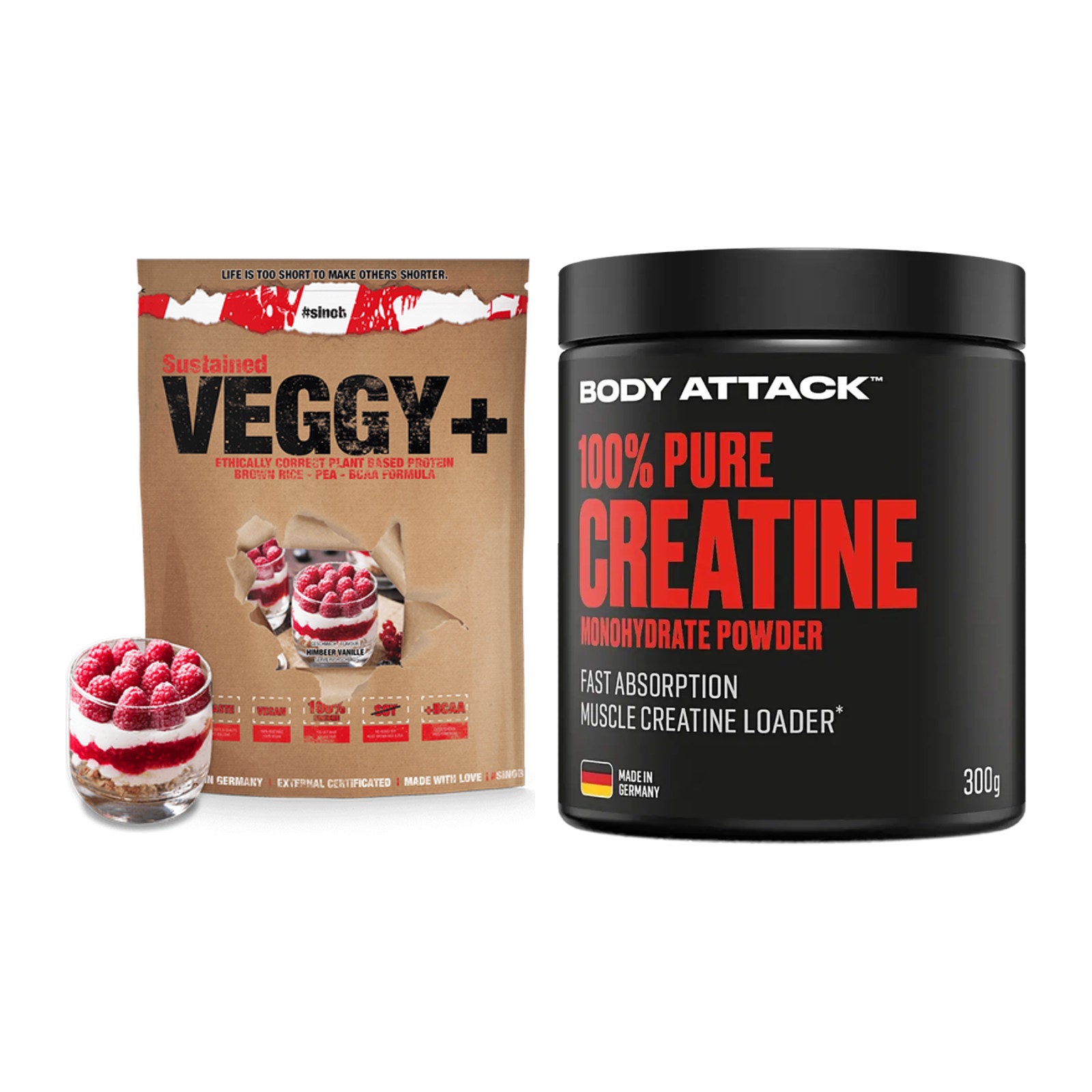 Muskelaufbau-Set: Sinob VEGGY + VEGAN + Body Attack 100% Pure – alle enthaltenen Artikel