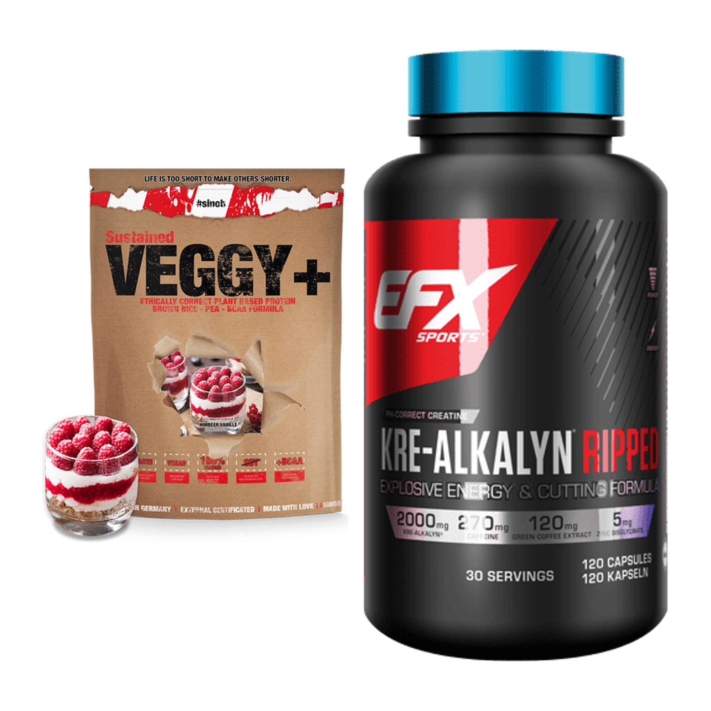 Muskelaufbau-Set: Sinob VEGGY + VEGAN + EFX Kre-Alkalyn Ripped – alle enthaltenen Artikel