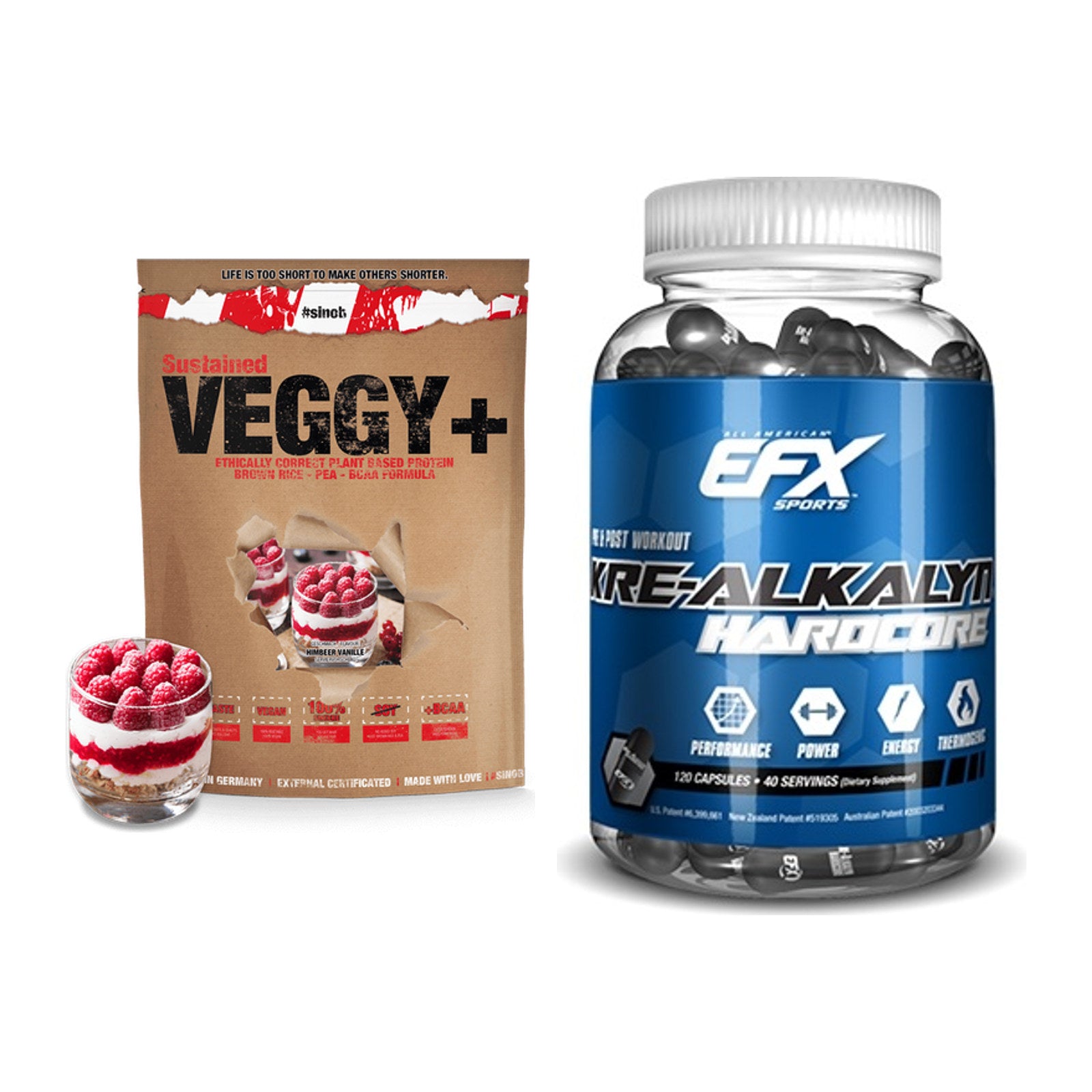 Muskelaufbau-Set: Sinob VEGGY + VEGAN + EFX Kre-Alkalyn Hardcore – alle enthaltenen Artikel