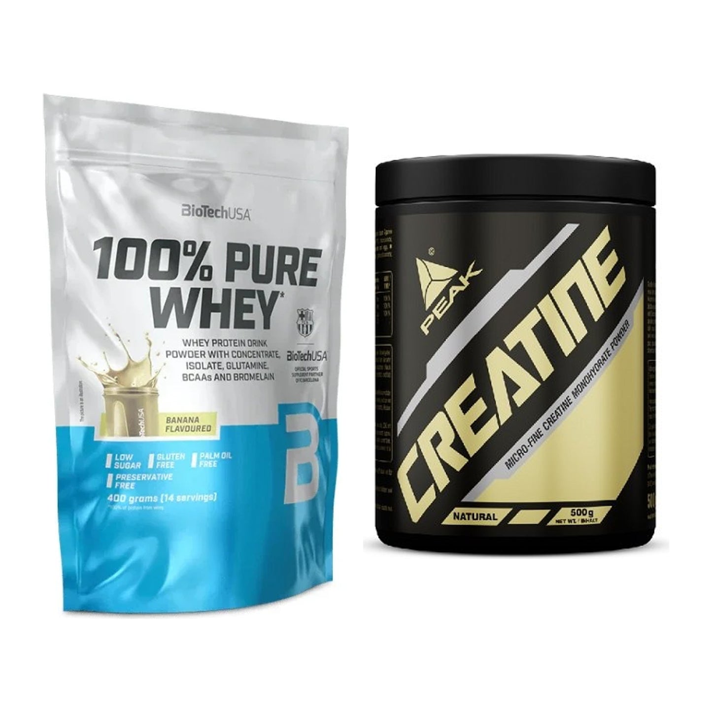 Muskelaufbau-Set: BioTech 100% Pure Whey 400g + Peak Creatin Powder – alle enthaltenen Artikel