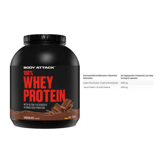 Muskelaufbau-Set: Body Attack 100% Whey + INLEAD Creatine – alle enthaltenen Artikel