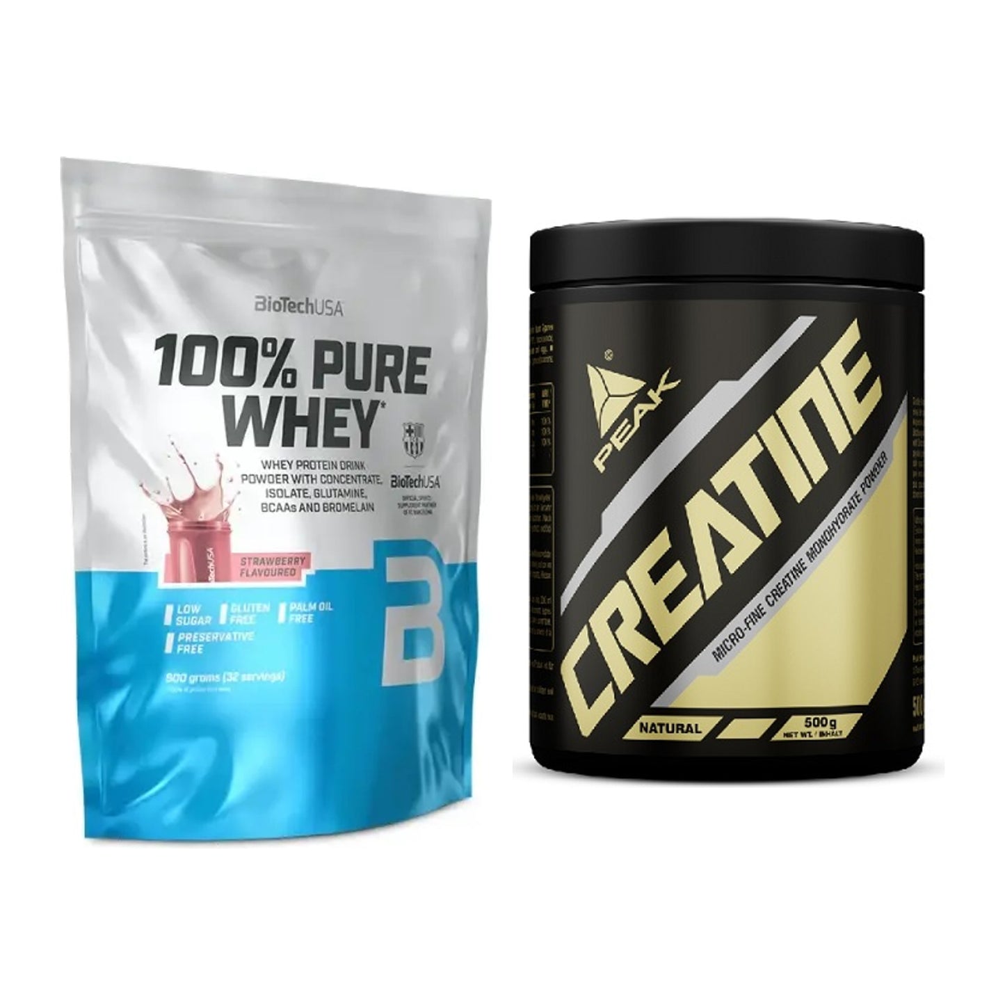 Muskelaufbau-Set: BioTech 100% Pure Whey + Peak Creatin Powder – alle enthaltenen Artikel