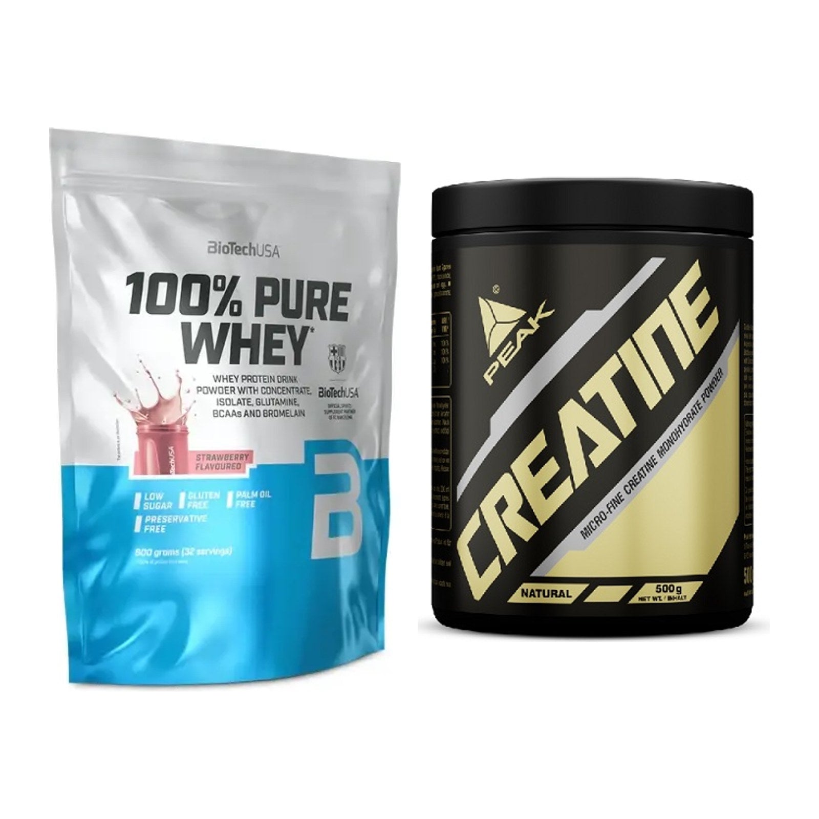 Muskelaufbau-Set: BioTech 100% Pure Whey + Peak Creatin Powder – alle enthaltenen Artikel
