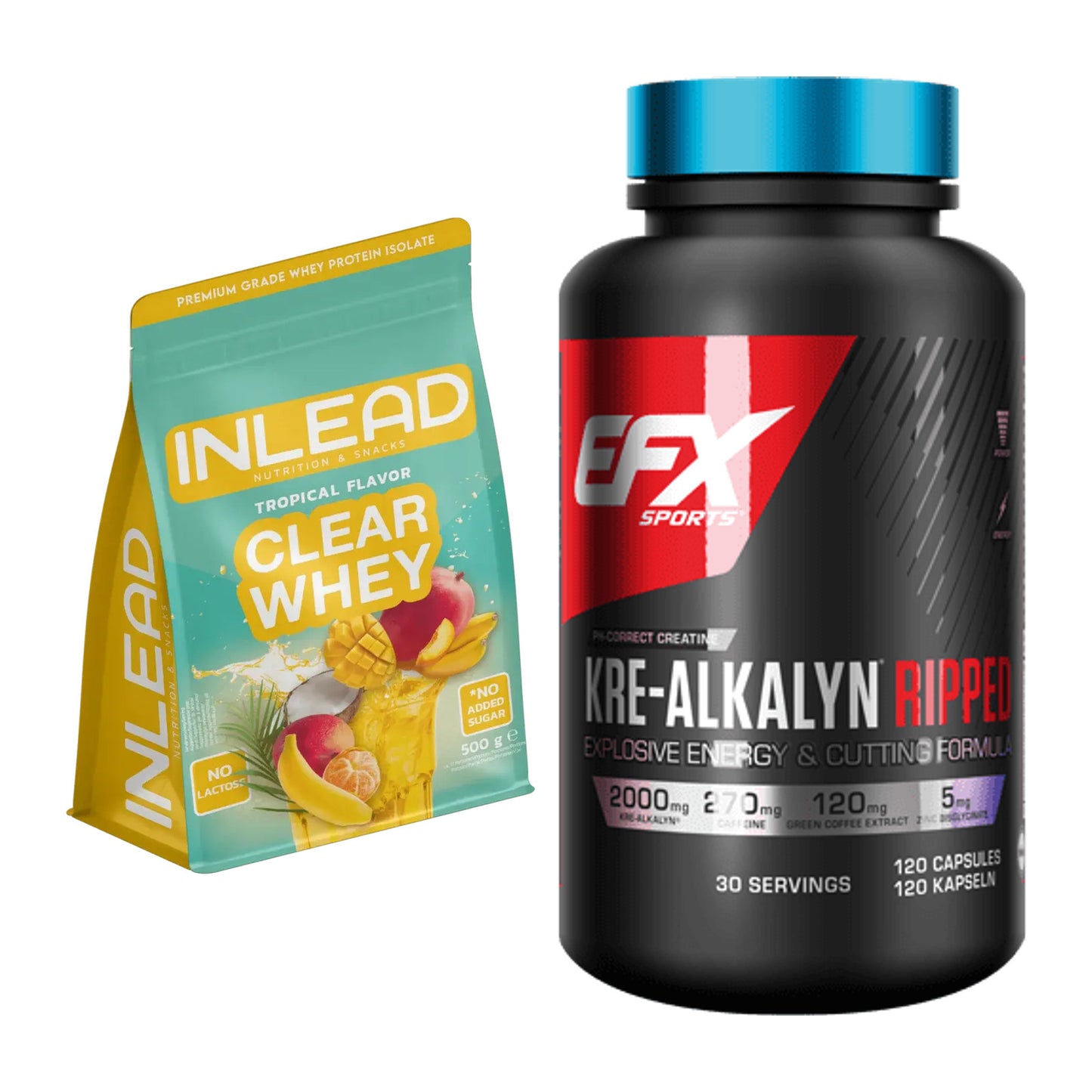 Muskelaufbau-Set: INLEAD Clear Whey + EFX Kre-Alkalyn Ripped – alle enthaltenen Artikel