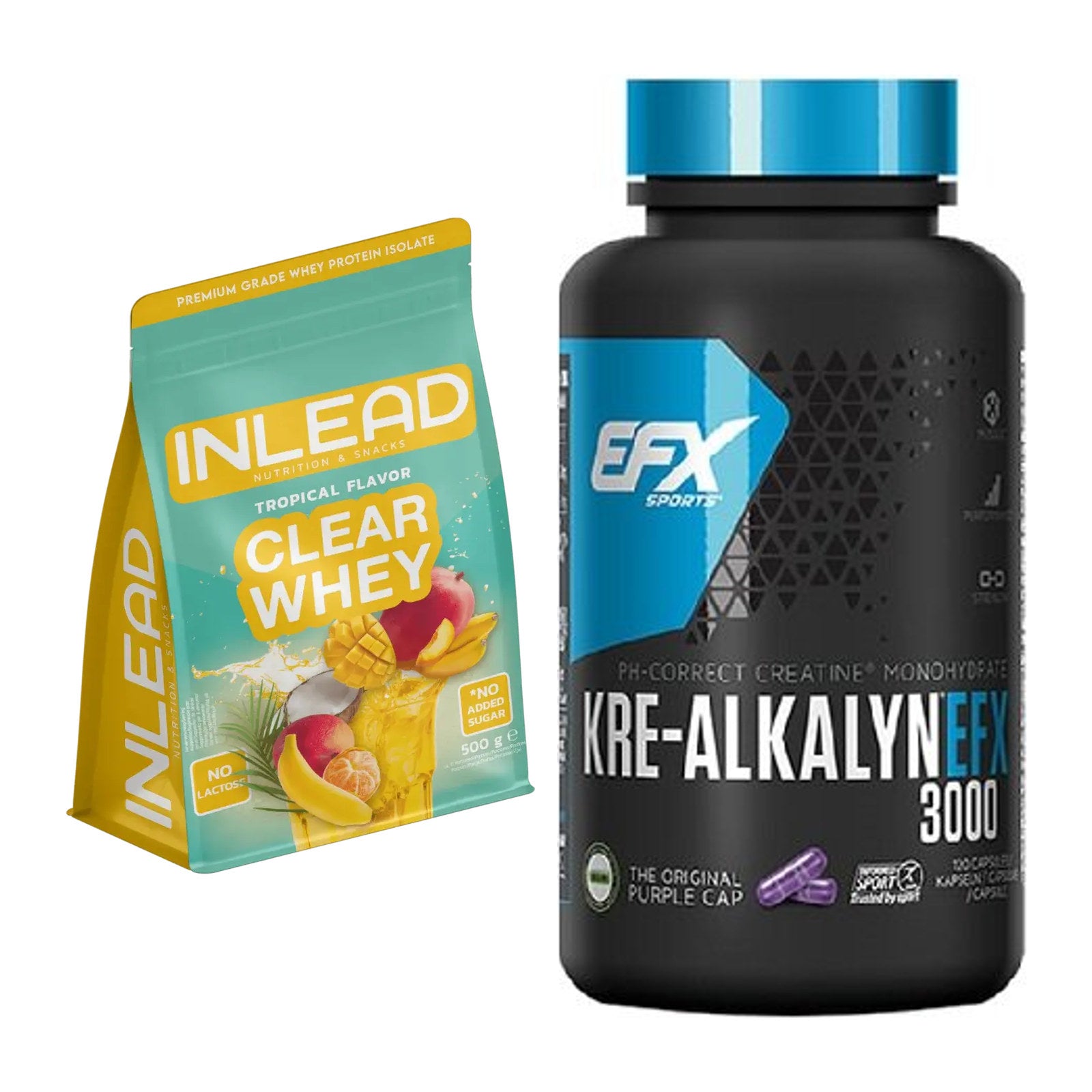 Muskelaufbau-Set: INLEAD Clear Whey Isolate + EFX Kre-Alkalyn 3000 – alle enthaltenen Artikel