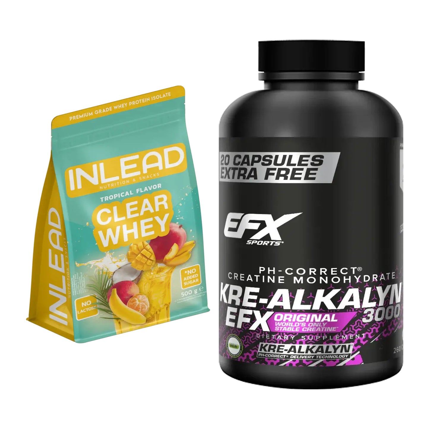 Muskelaufbau-Set: INLEAD Clear Whey Isolate + EFX Kre-Alkalyn 3000 – alle enthaltenen Artikel