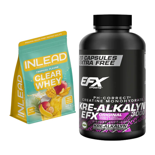 Muskelaufbau-Set: INLEAD Clear Whey Isolate + EFX Kre-Alkalyn 3000 – alle enthaltenen Artikel