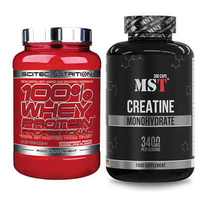 Muskelaufbau-Set: Scitec 100% Whey + MST Creatine Monohydrate – alle enthaltenen Artikel