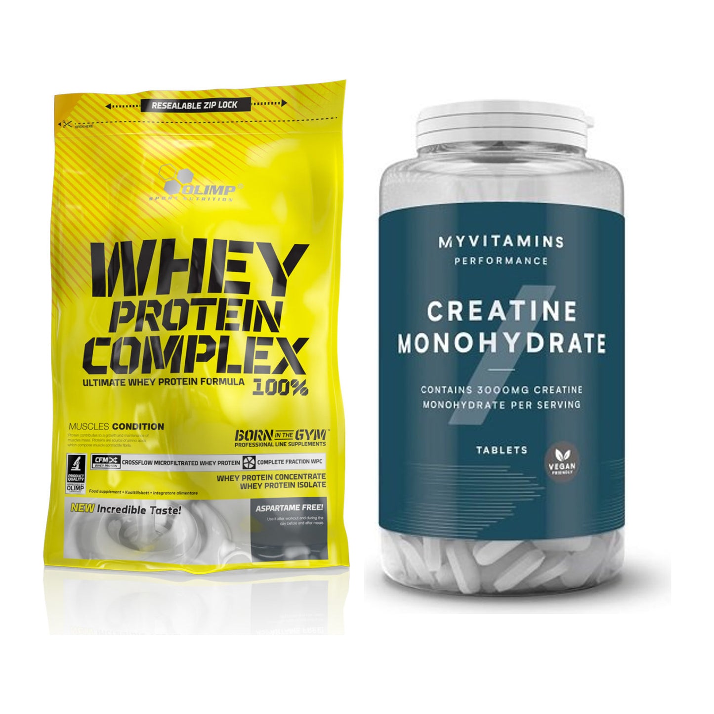 Muskelaufbau-Set: Olimp Whey Protein + MyProtein MyVitamins – alle enthaltenen Artikel