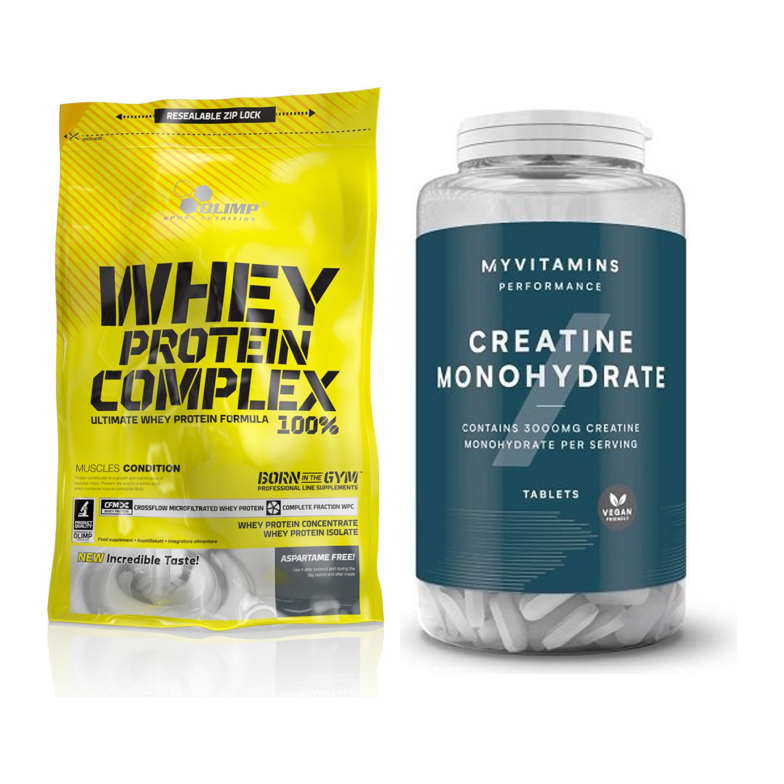 Muskelaufbau-Set: Olimp Whey Protein + MyProtein MyVitamins – alle enthaltenen Artikel