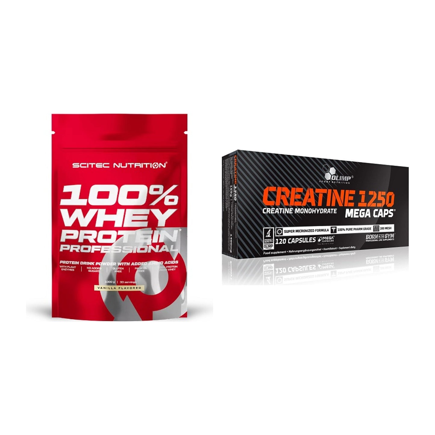 Muskelaufbau-Set: Scitec 100% Whey Protein + Olimp Creatine Mega Caps – alle enthaltenen Artikel