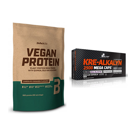 Muskelaufbau-Set: BioTech Vegan Protein + Olimp Kre Alkalyn 2500 – alle enthaltenen Artikel