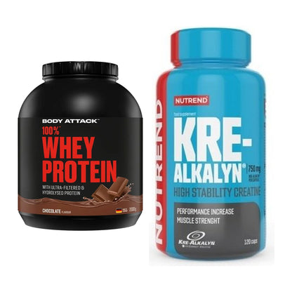 Muskelaufbau-Set: Body Attack 100% Whey Protein + Nutrend Kre-Alkalyn – alle enthaltenen Artikel