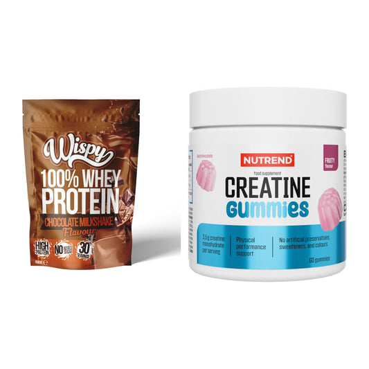 Muskelaufbau-Set: Wispy Whey 100% + Nutrend Creatine Gummies Fruity – alle enthaltenen Artikel