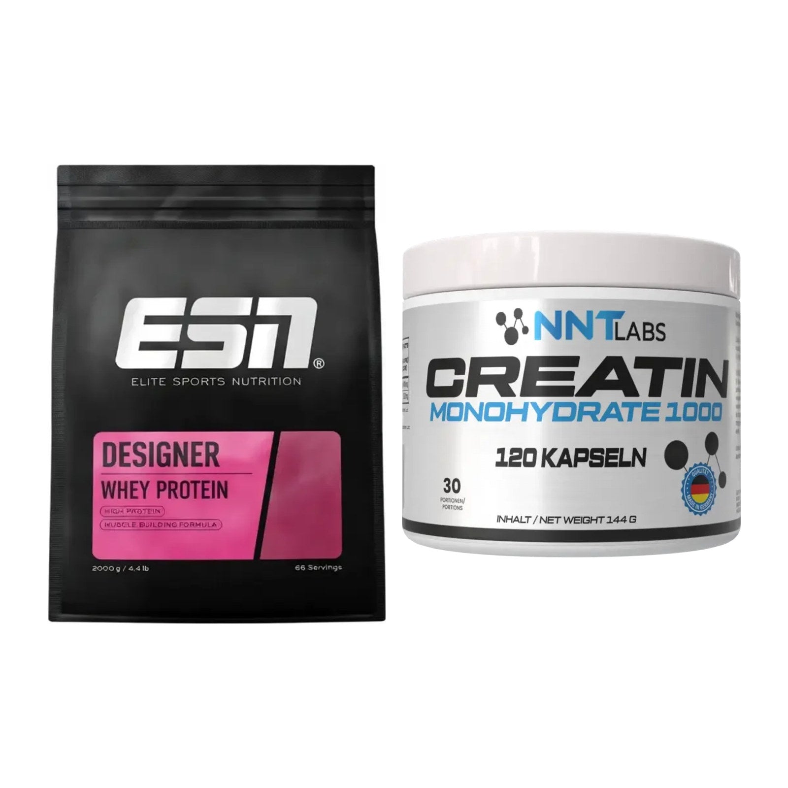 Muskelaufbau-Set: ESN Designer Whey + NNT Creatin 1000 mg – alle enthaltenen Artikel
