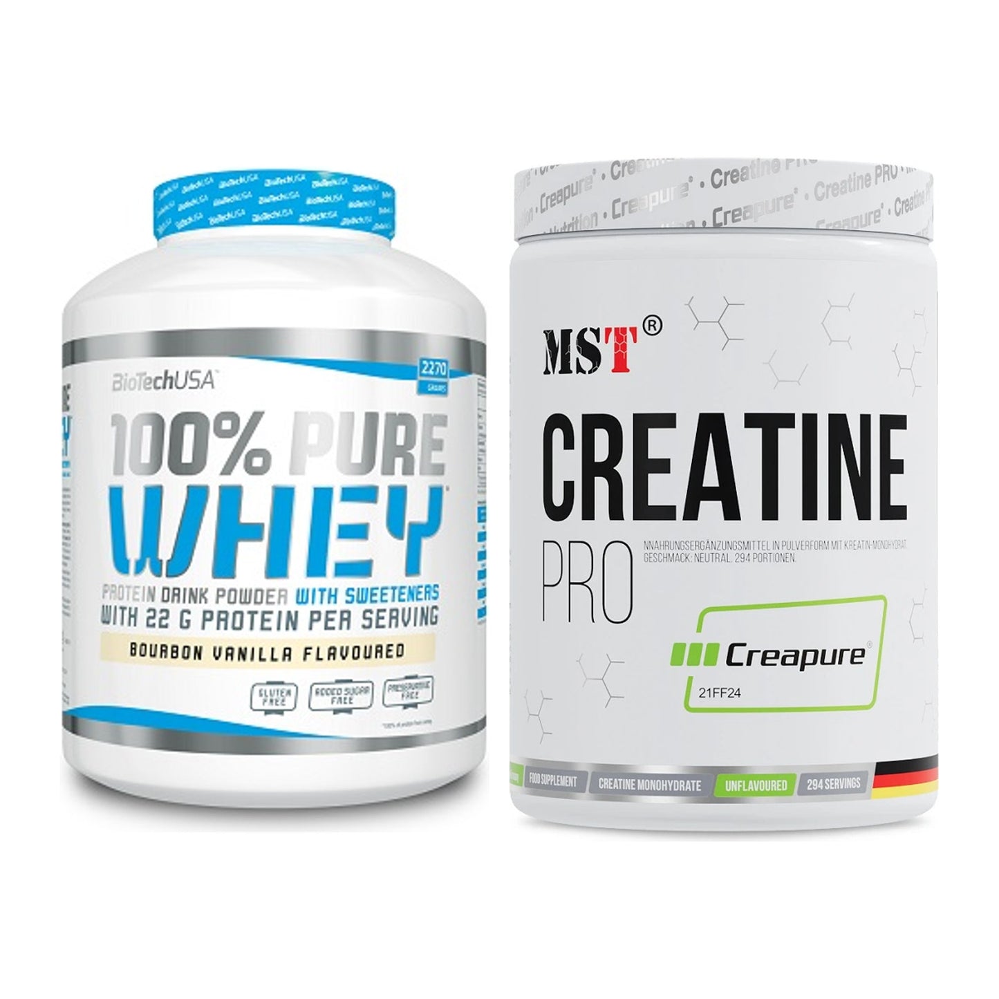 Muskelaufbau-Set: BioTech 100% Pure Whey + MST Creatin Pro CREAPURE – alle enthaltenen Artikel