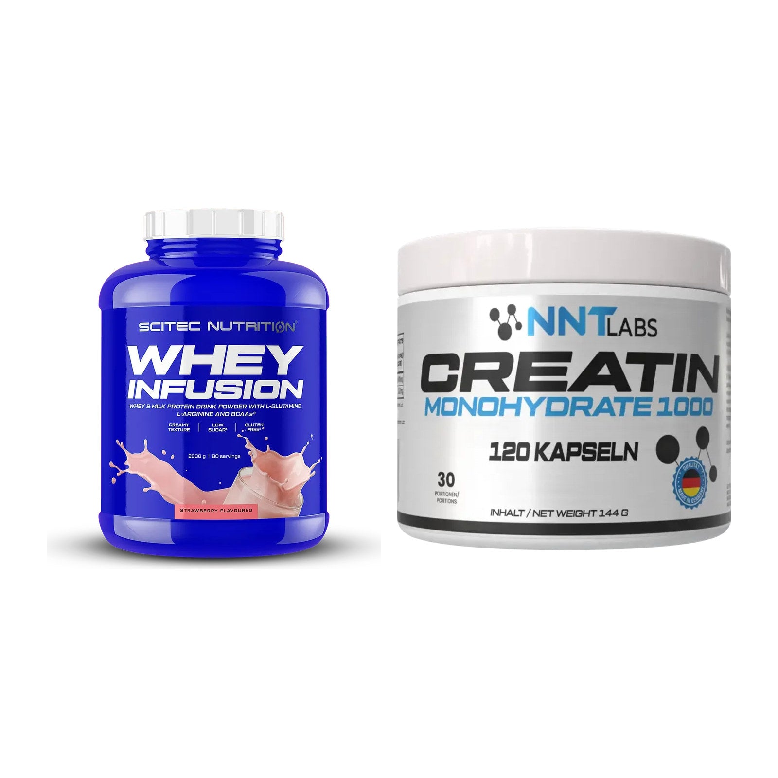 Muskelaufbau-Set: Scitec Whey Infusion 2000g + NNT Creatin 1000 mg – alle enthaltenen Artikel