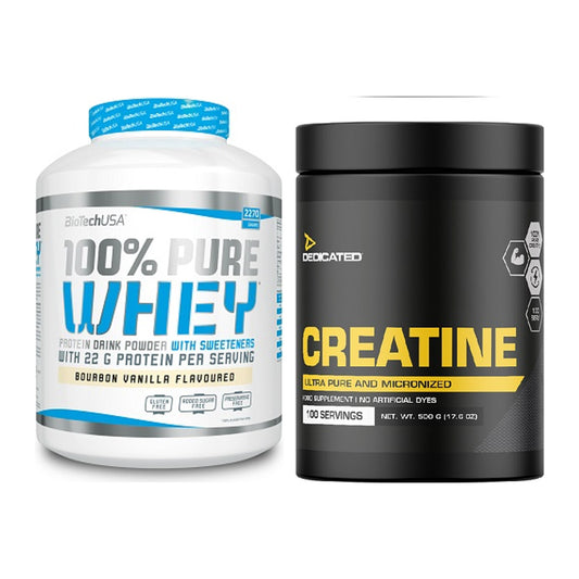 Muskelaufbau-Set: BioTech 100% Pure Whey + Dedicated Creatine – alle enthaltenen Artikel