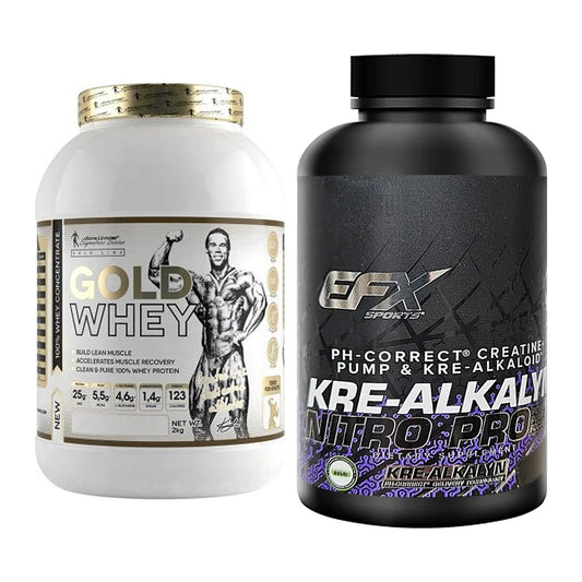Muskelaufbau-Set: Kevin Levrone Gold Whey + EFX Kre-Alkalyn Nitro – alle enthaltenen Artikel