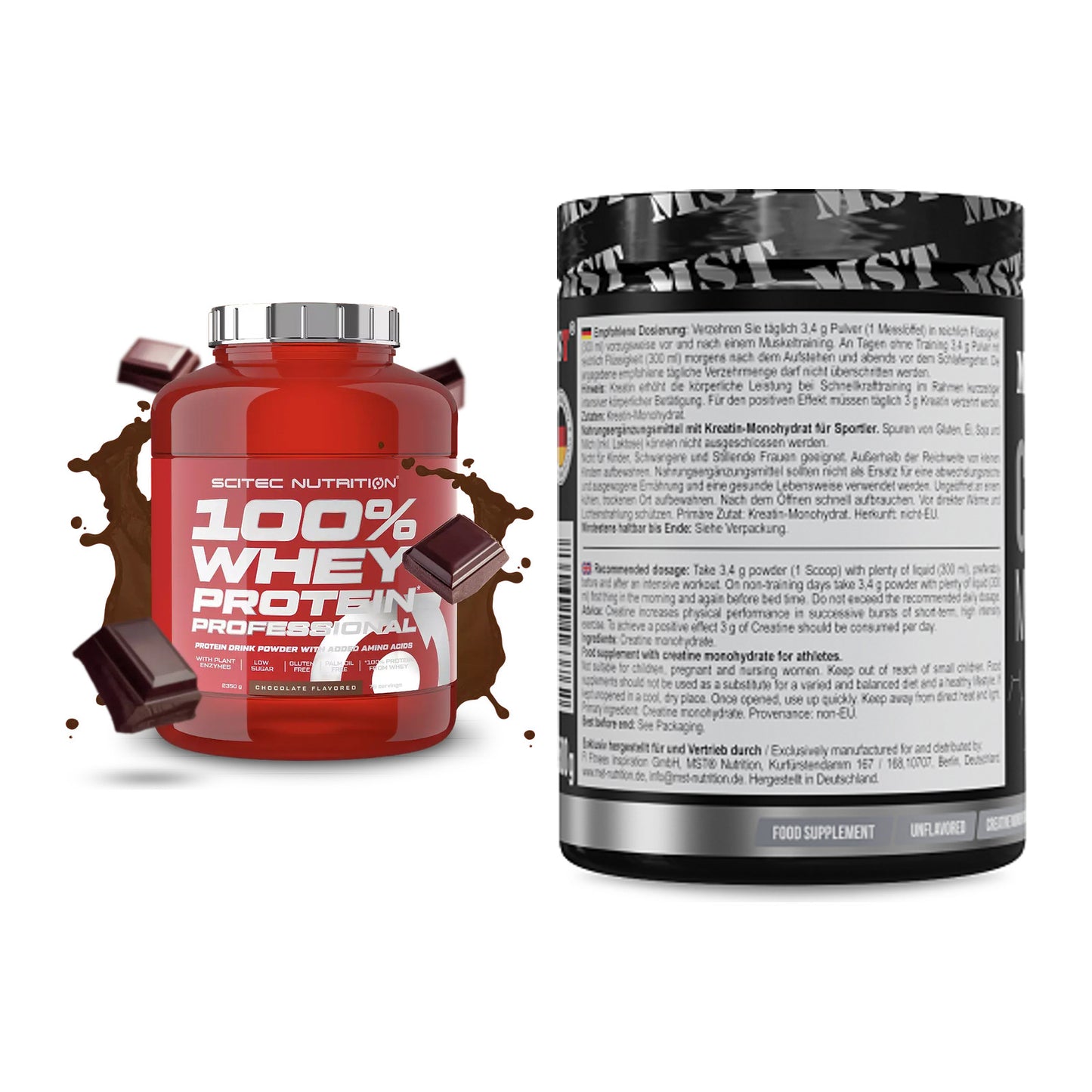 Muskelaufbau-Set: Scitec 100% Whey + MST Creatin Monohydrate – alle enthaltenen Artikel