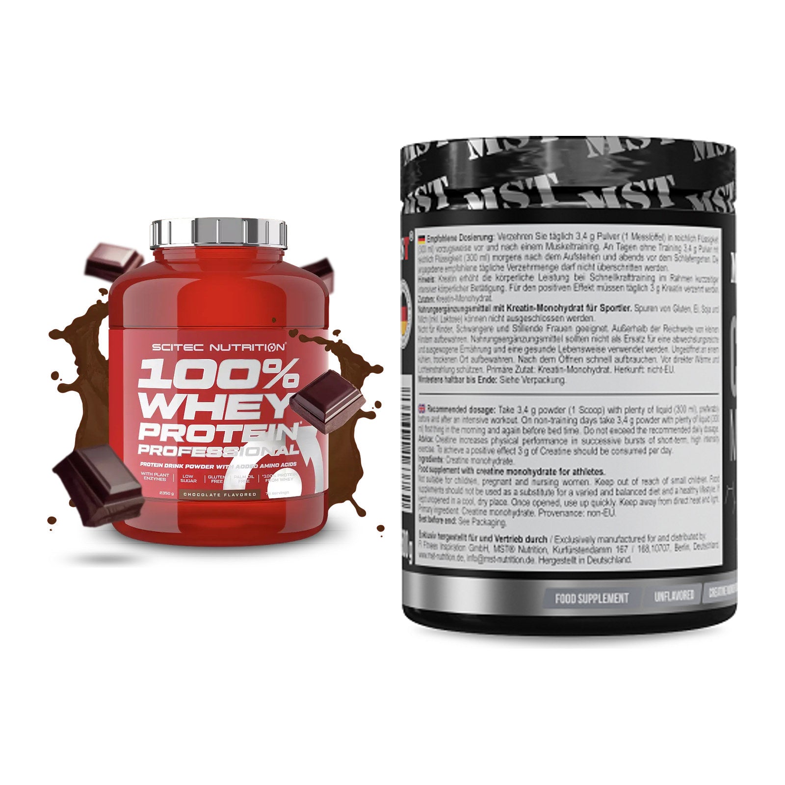 Muskelaufbau-Set: Scitec 100% Whey + MST Creatin Monohydrate – alle enthaltenen Artikel