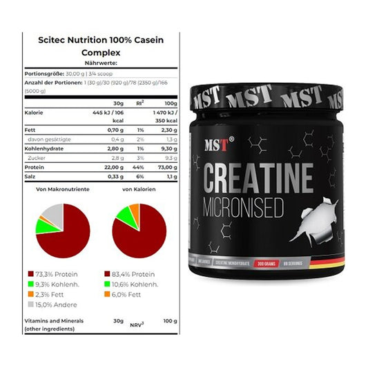 Lihaseid kasvatav komplekt: Scitec Casein Complex + MST kreatiinmonohüdraat – kõik esemed on kaasas