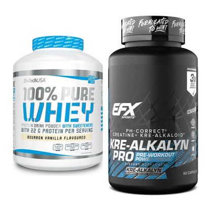 Muskelaufbau-Set: BioTech 100% Pure Whey + EFX Kre-Alkalyn PRO – alle enthaltenen Artikel