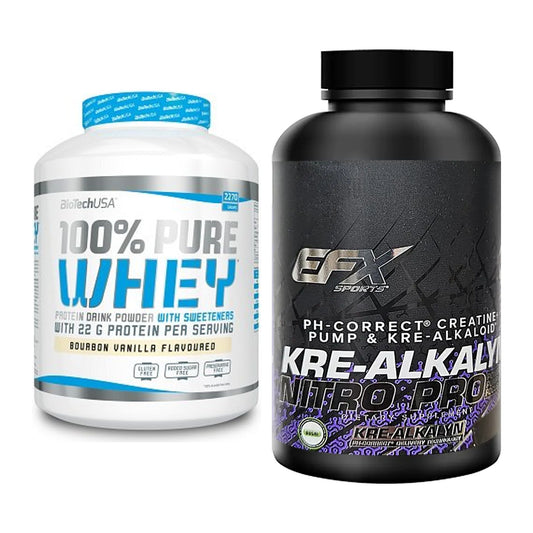 Muskelaufbau-Set: BioTech 100% Pure Whey + EFX Kre-Alkalyn PRO 120 – alle enthaltenen Artikel